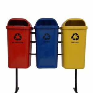 Conjunto para Coleta Seletiva com 03 Lixeiras Papeleiras de 50 Litros