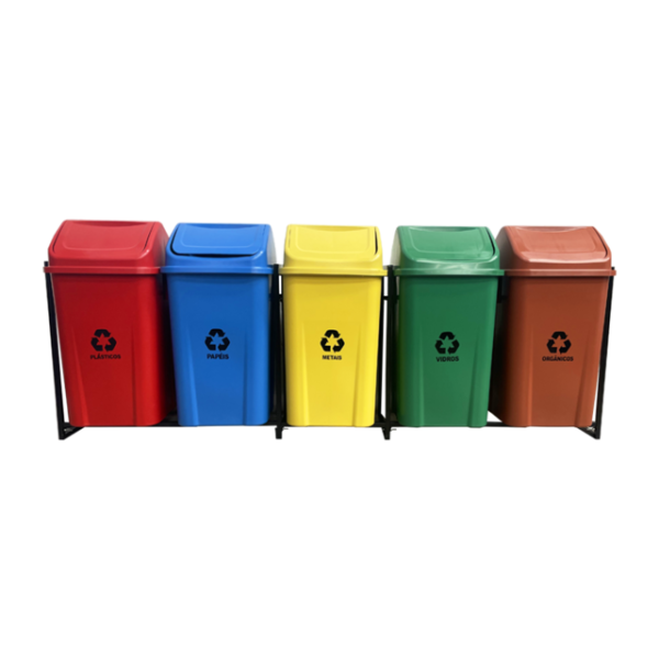 Coleta Seletiva 05 Lixeiras Basculantes de 100 Litros com Estrutura
